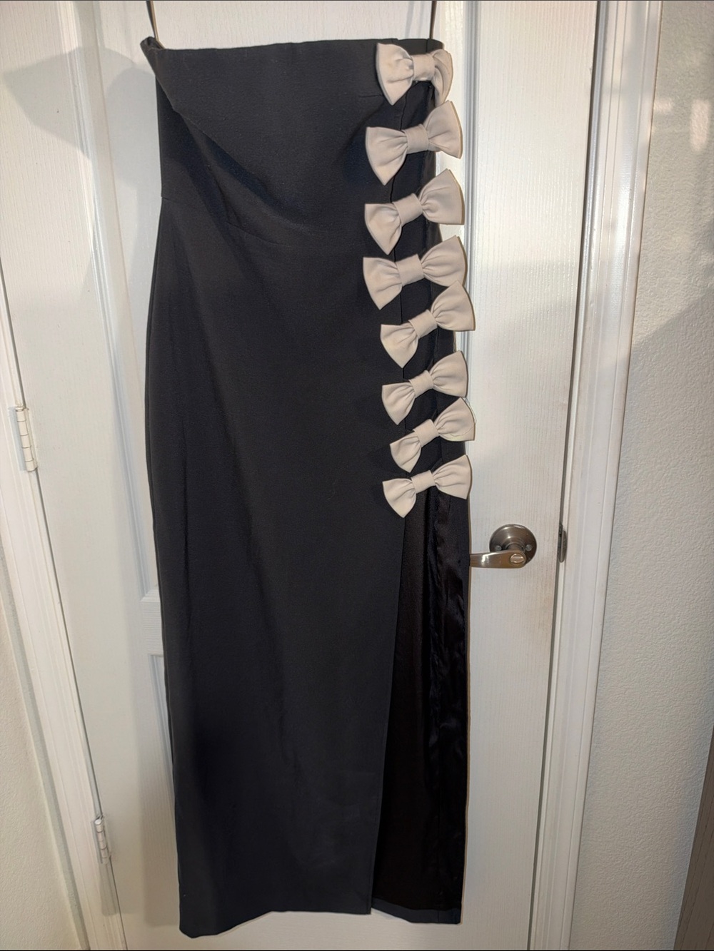 Atoir Strapless Black Dress with Cream Bow Trim